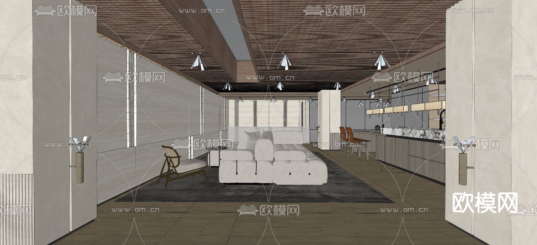 现代会客厅 酒吧区su模型下载（渲染图2）