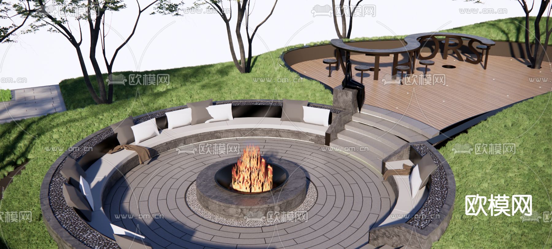 圆形卡座 景观座椅su模型下载（渲染图1）