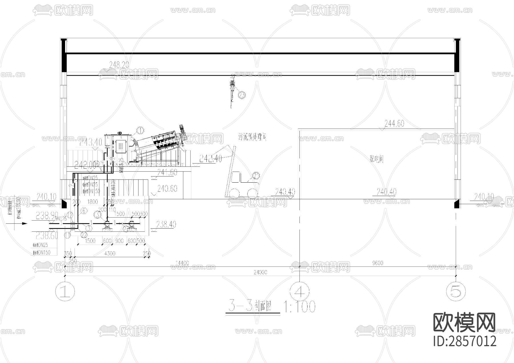 某污水处理厂污泥贮池及污泥深度处理间cad施工图下载（渲染图4）