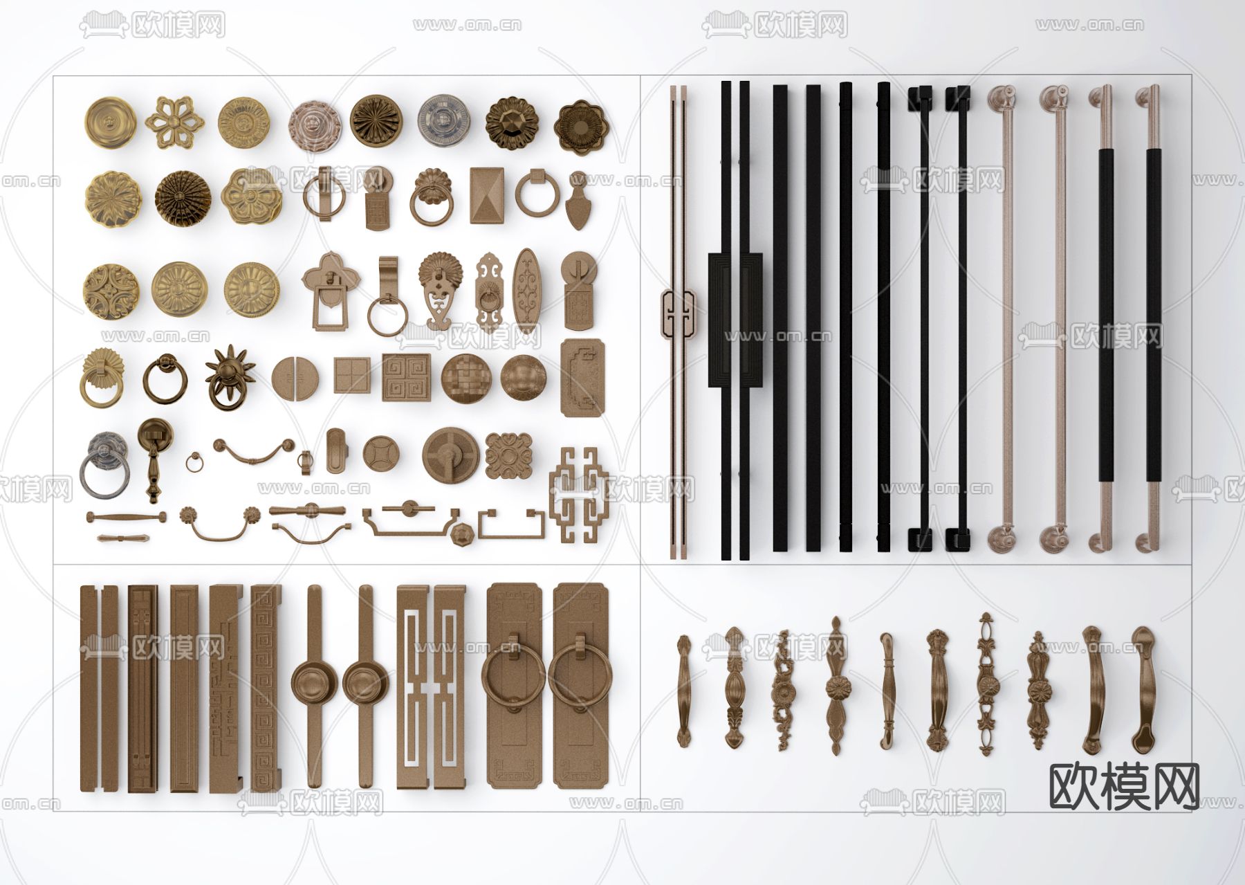 新中式拉手 门把手3d模型下载