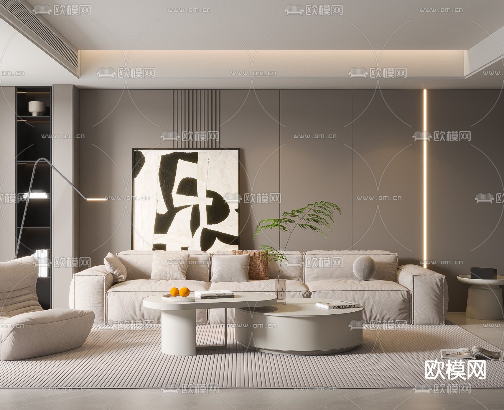现代客厅3d模型下载（渲染图3）
