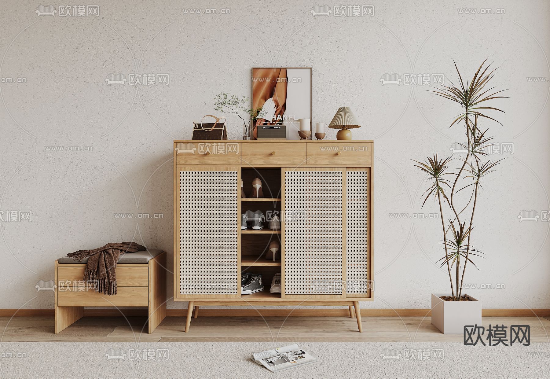 北欧鞋柜su模型下载（渲染图1）