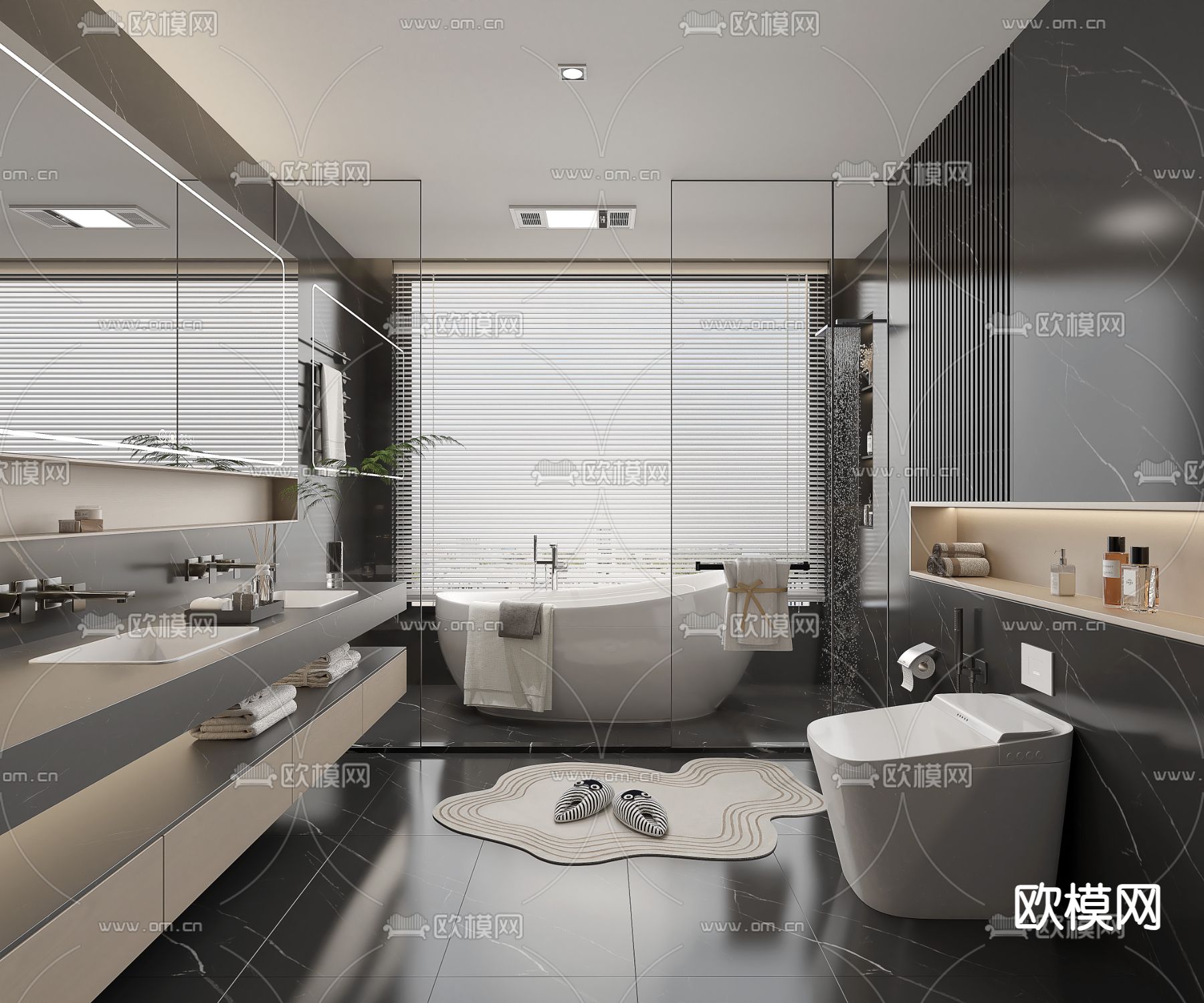 高级灰卫生间 浴室3d模型下载