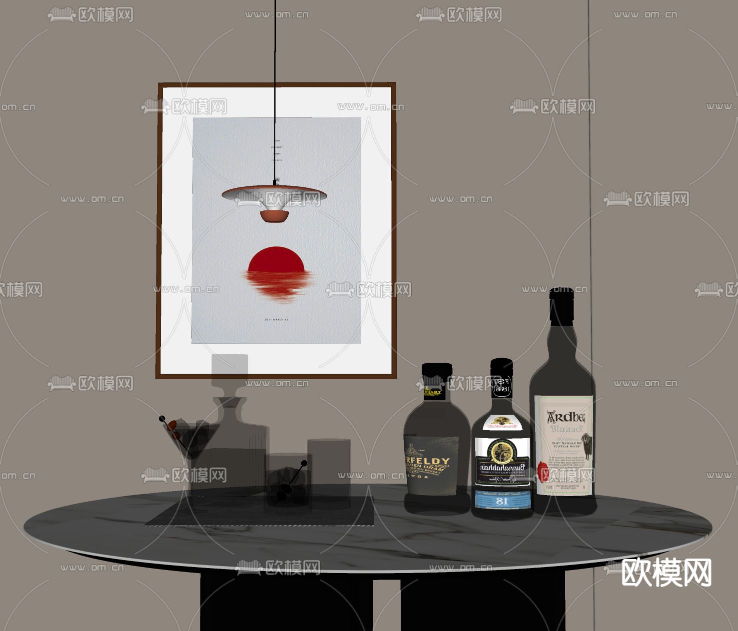 酒水 酒瓶 洋酒 酒具摆件su模型下载（渲染图2）