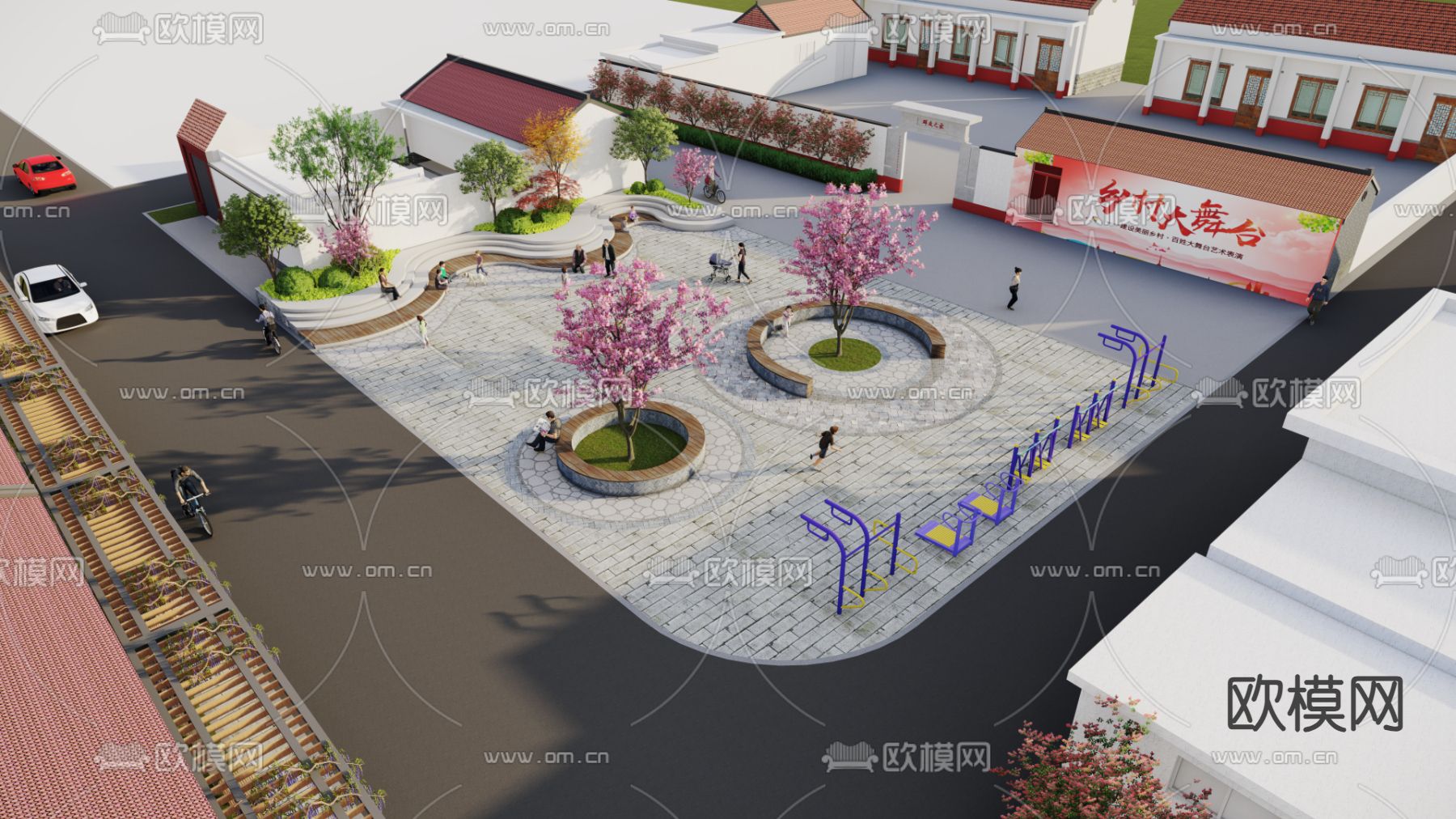 现代休闲广场su模型