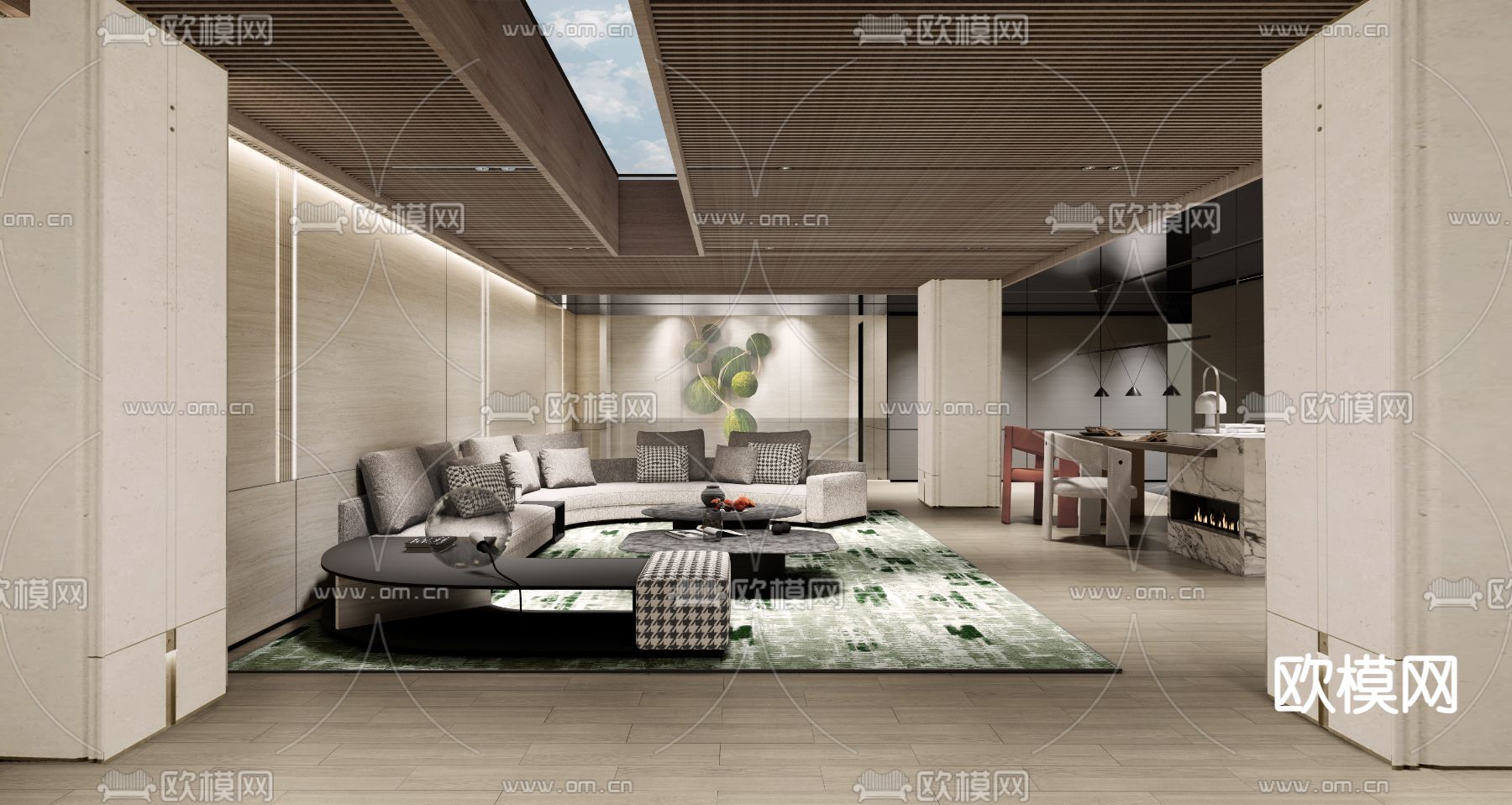 现代会客厅 酒吧区su模型下载（渲染图2）