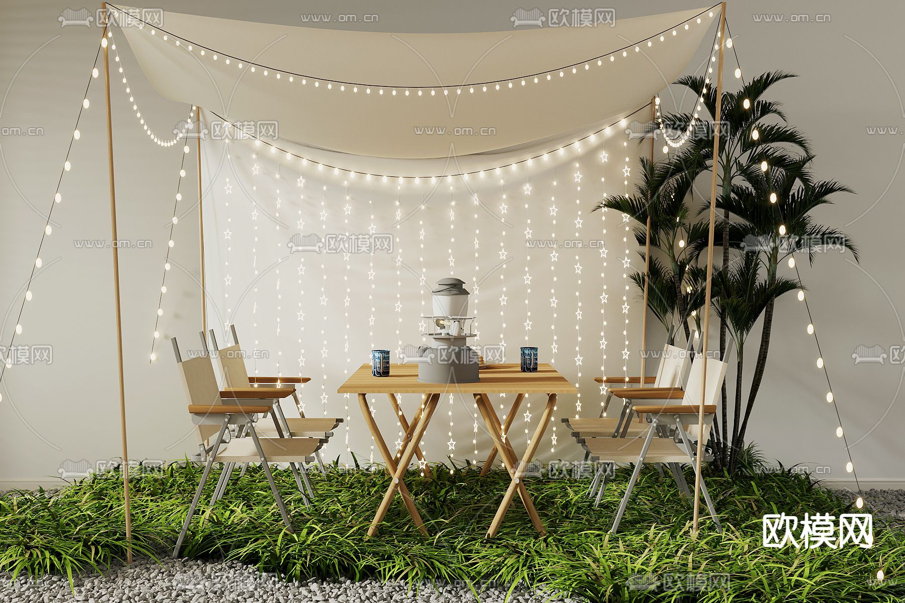 露营桌椅 户外餐桌椅su模型下载（渲染图1）