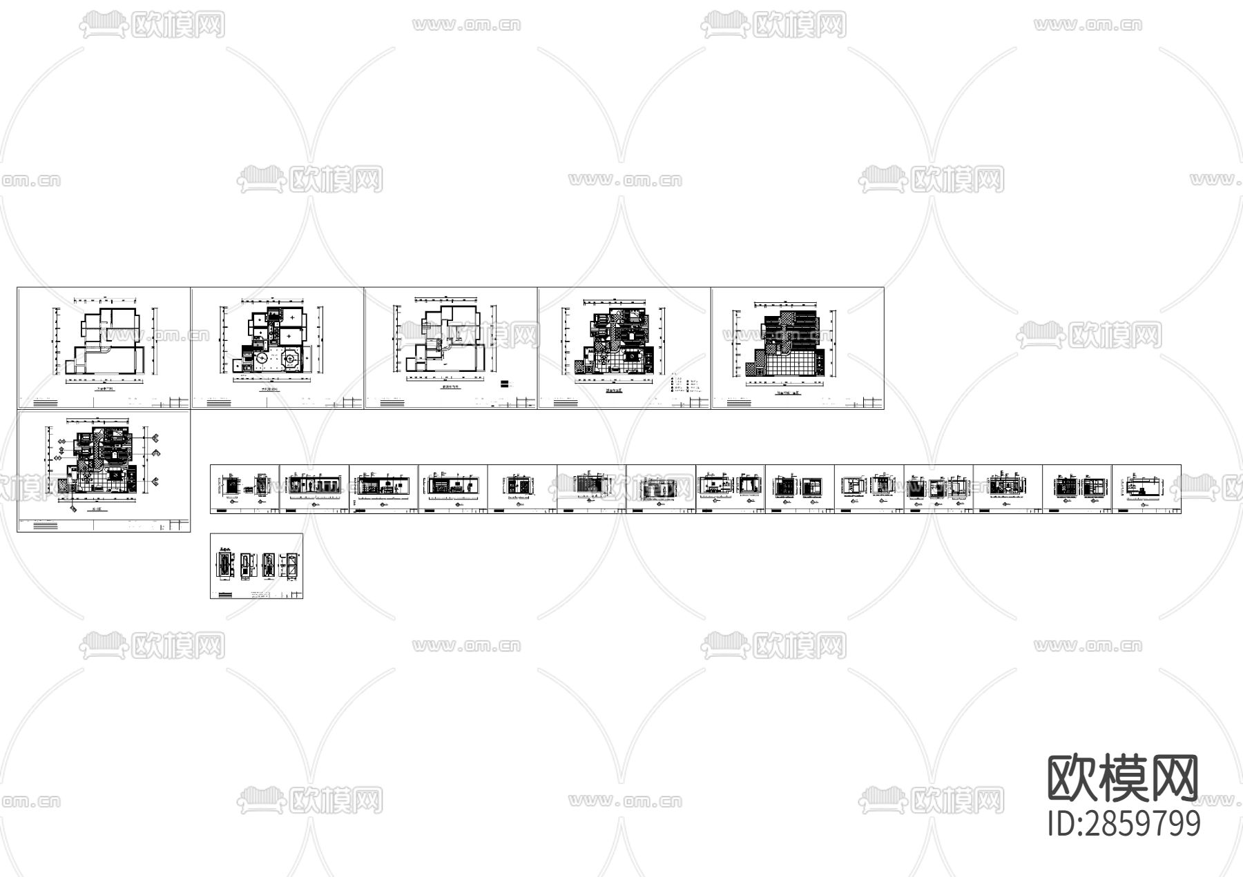 简欧风格大平层cad施工图下载（渲染图6）