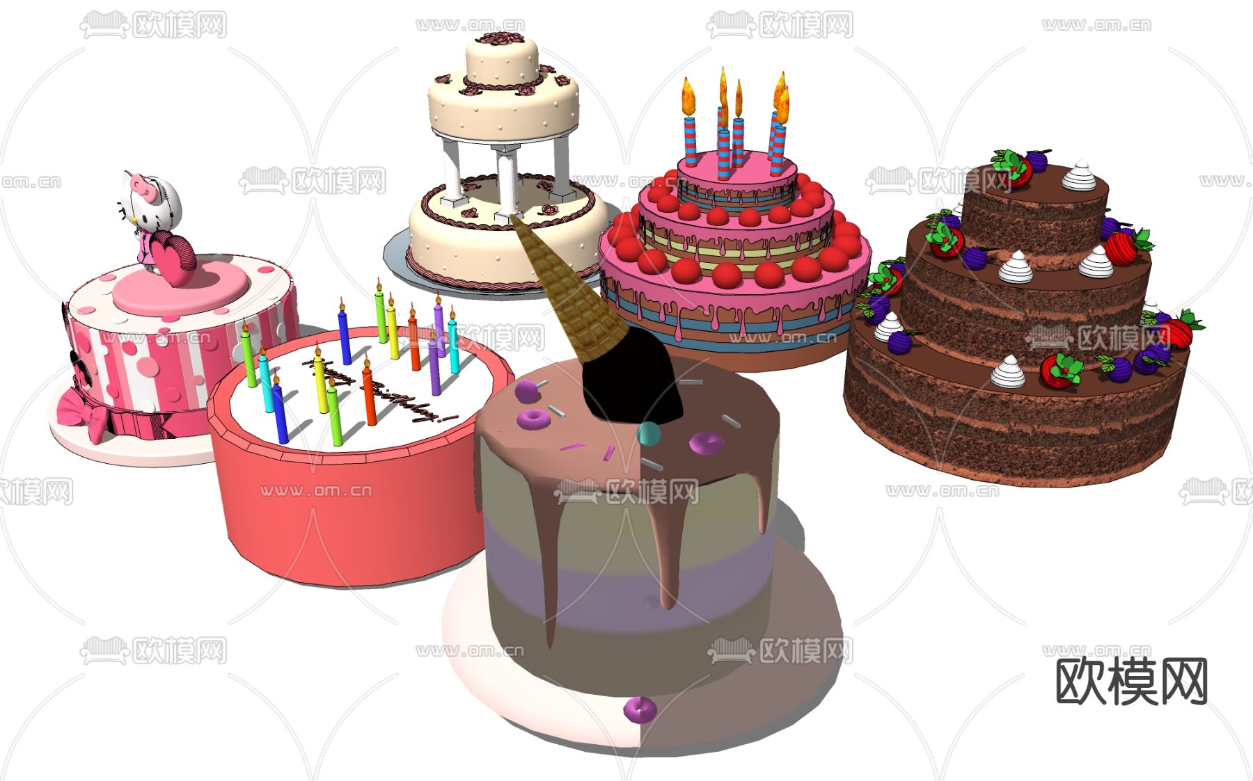 生日蛋糕 甜点美食su模型下载（渲染图2）