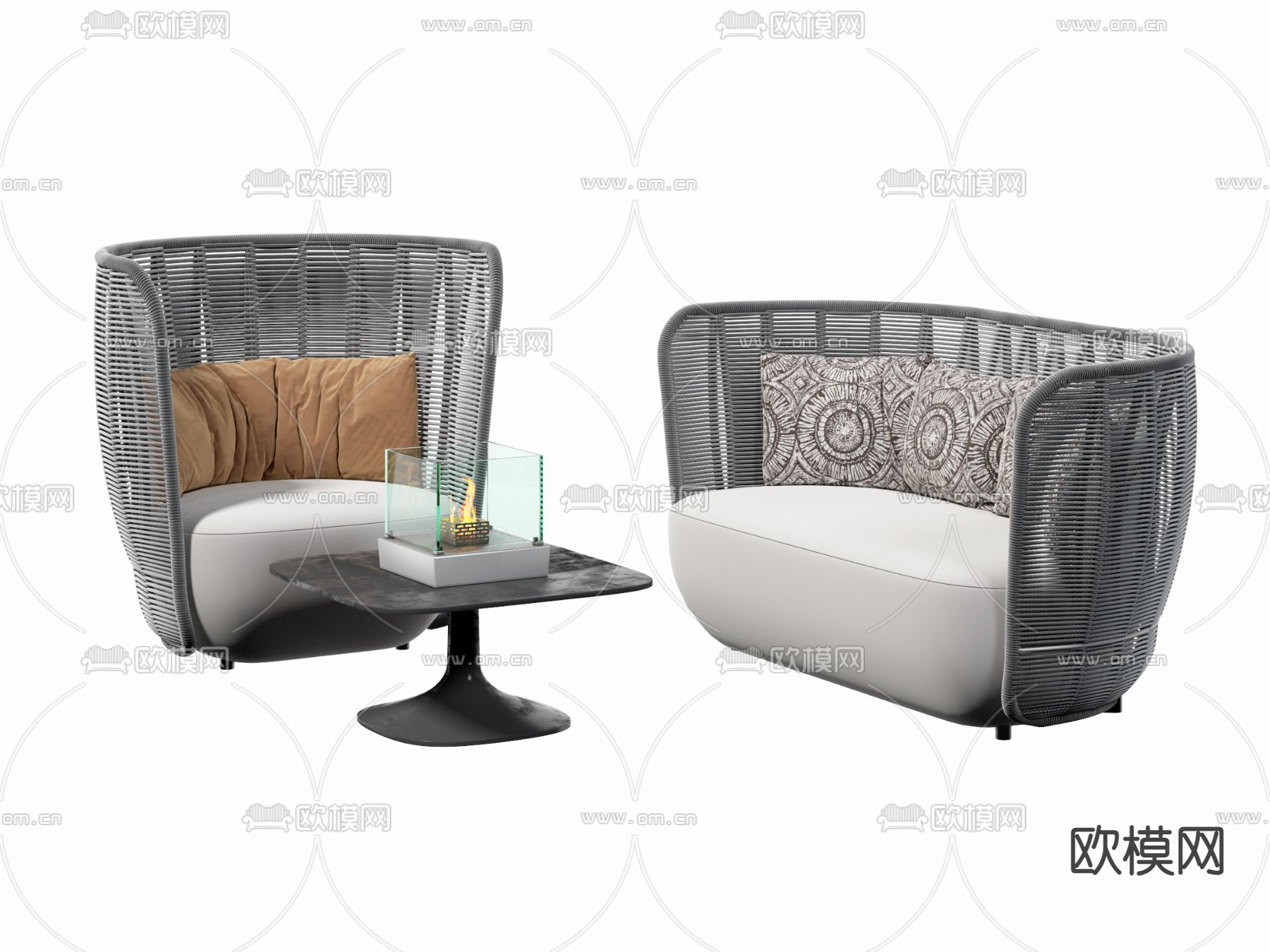 B&B 户外沙发 藤沙发3d模型下载