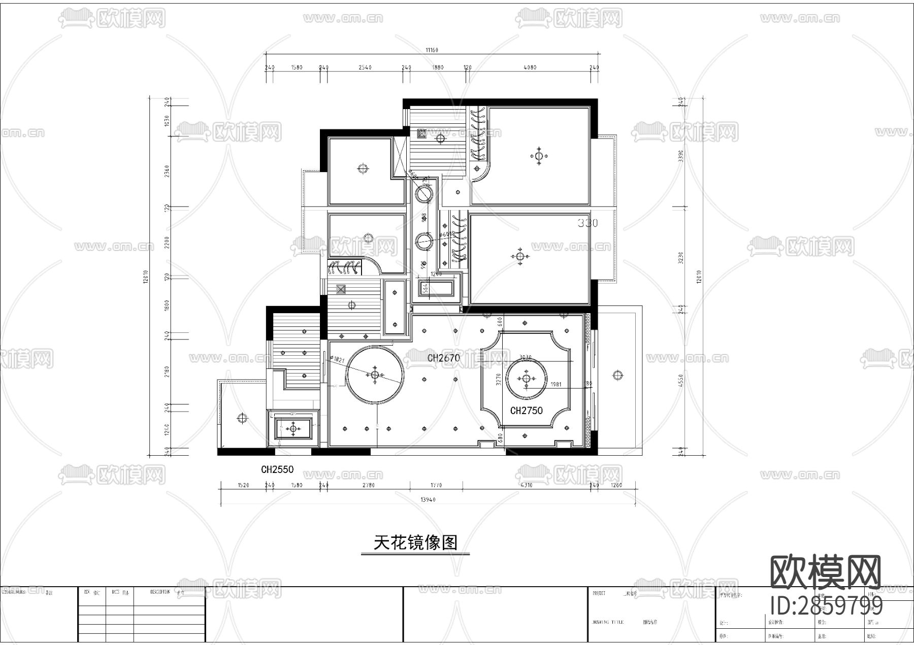 简欧风格大平层cad施工图下载（渲染图1）