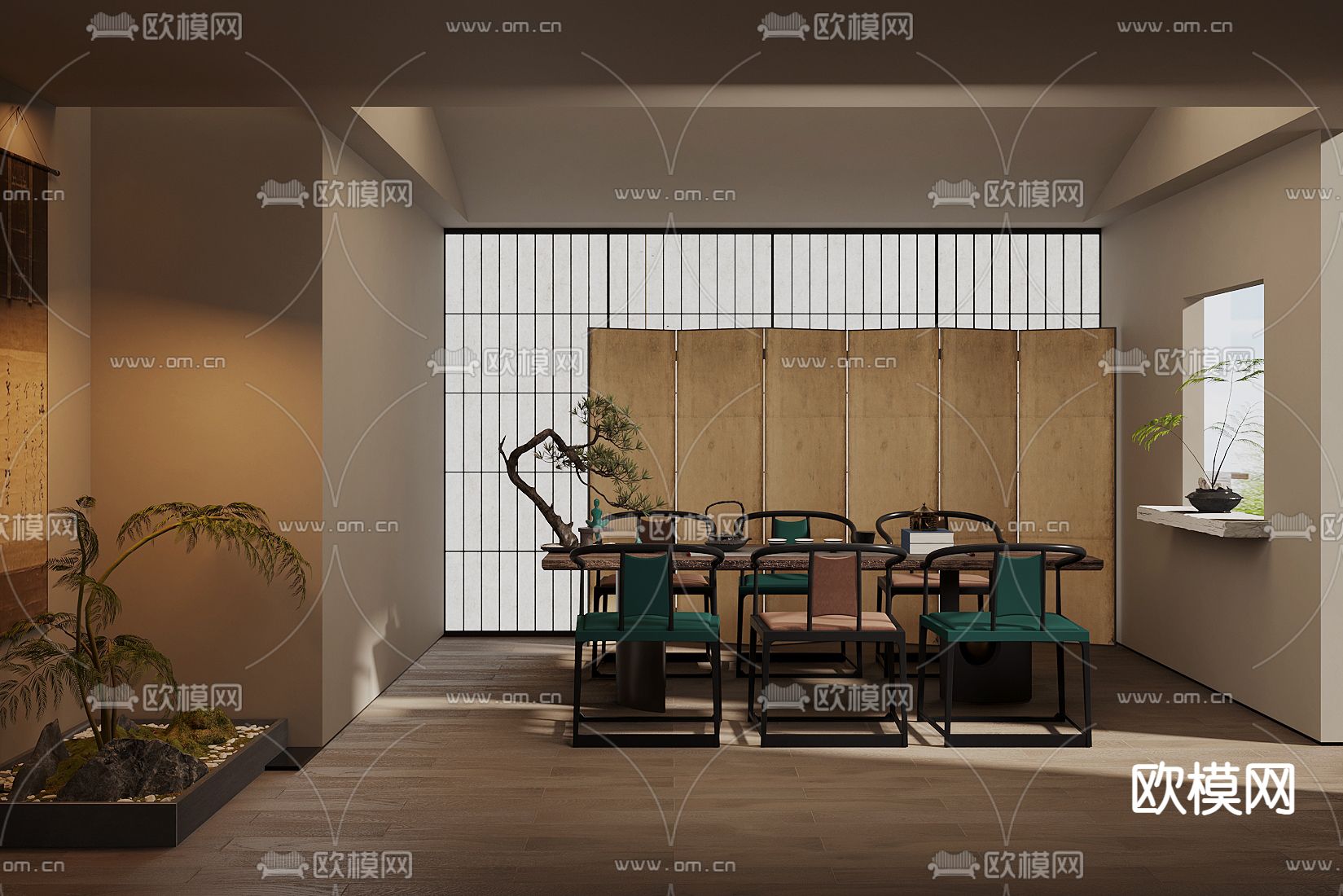 新中式茶馆su模型下载（渲染图1）