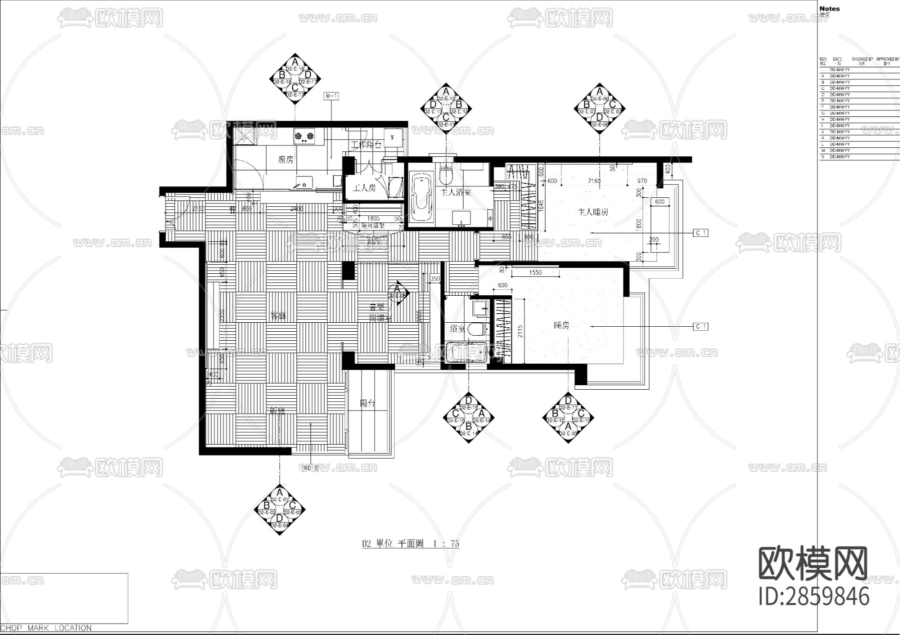 欧式风格平层cad施工图下载（渲染图1）