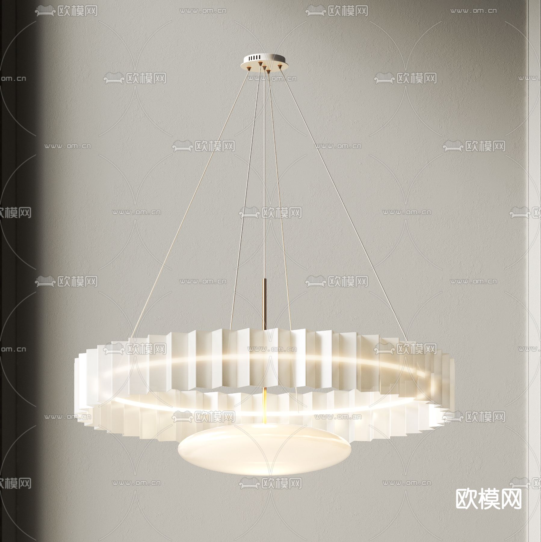 奶油风环形吊灯su模型下载（渲染图1）