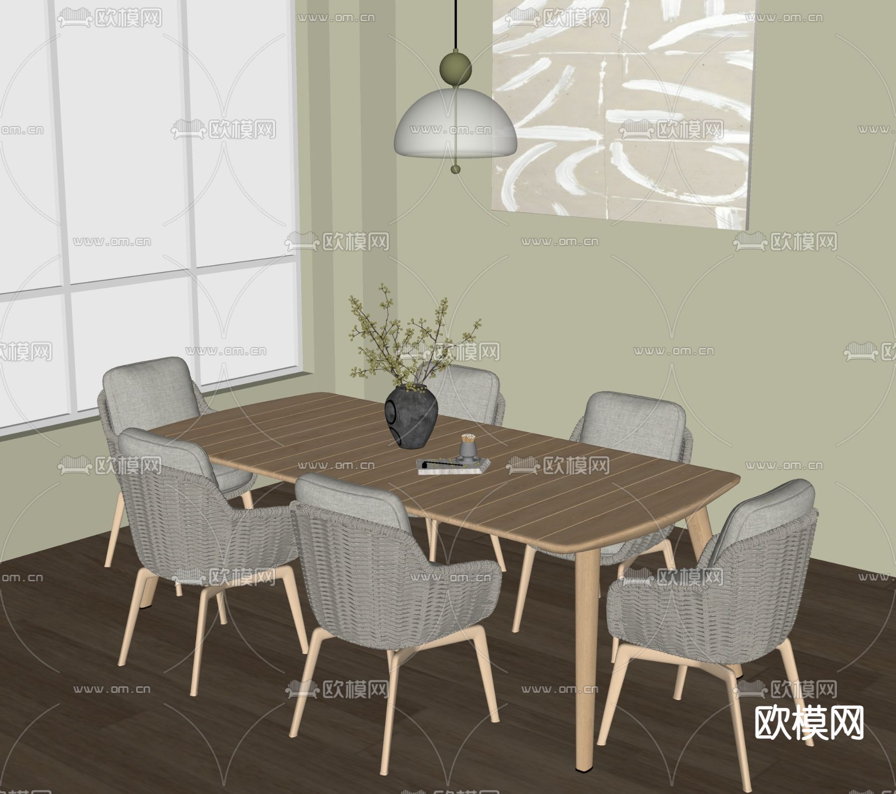 北欧实木餐桌椅su模型下载（渲染图2）