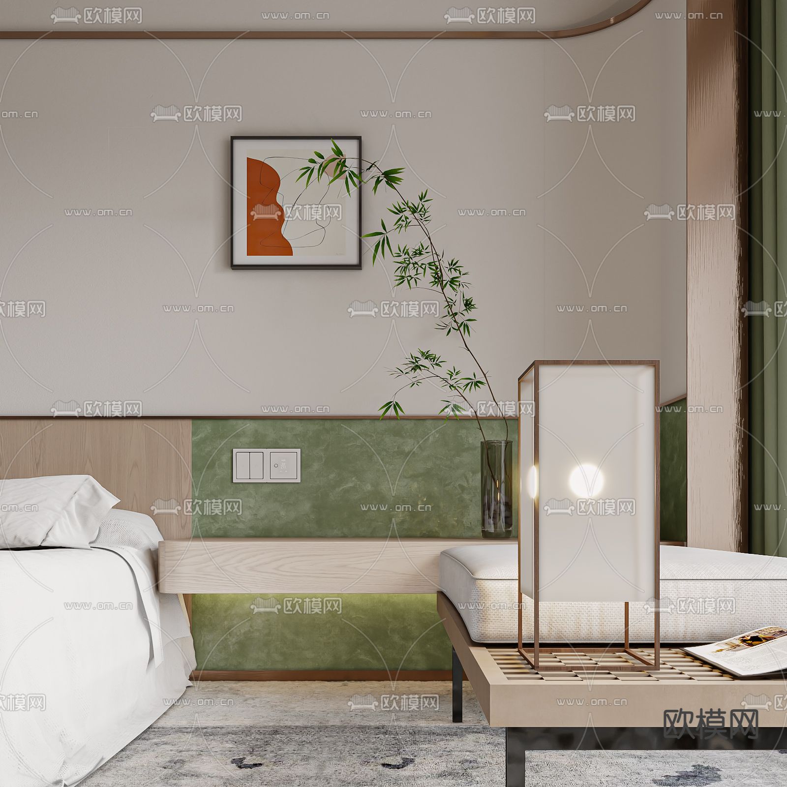 酒店客房 大床房3d模型下载（渲染图2）