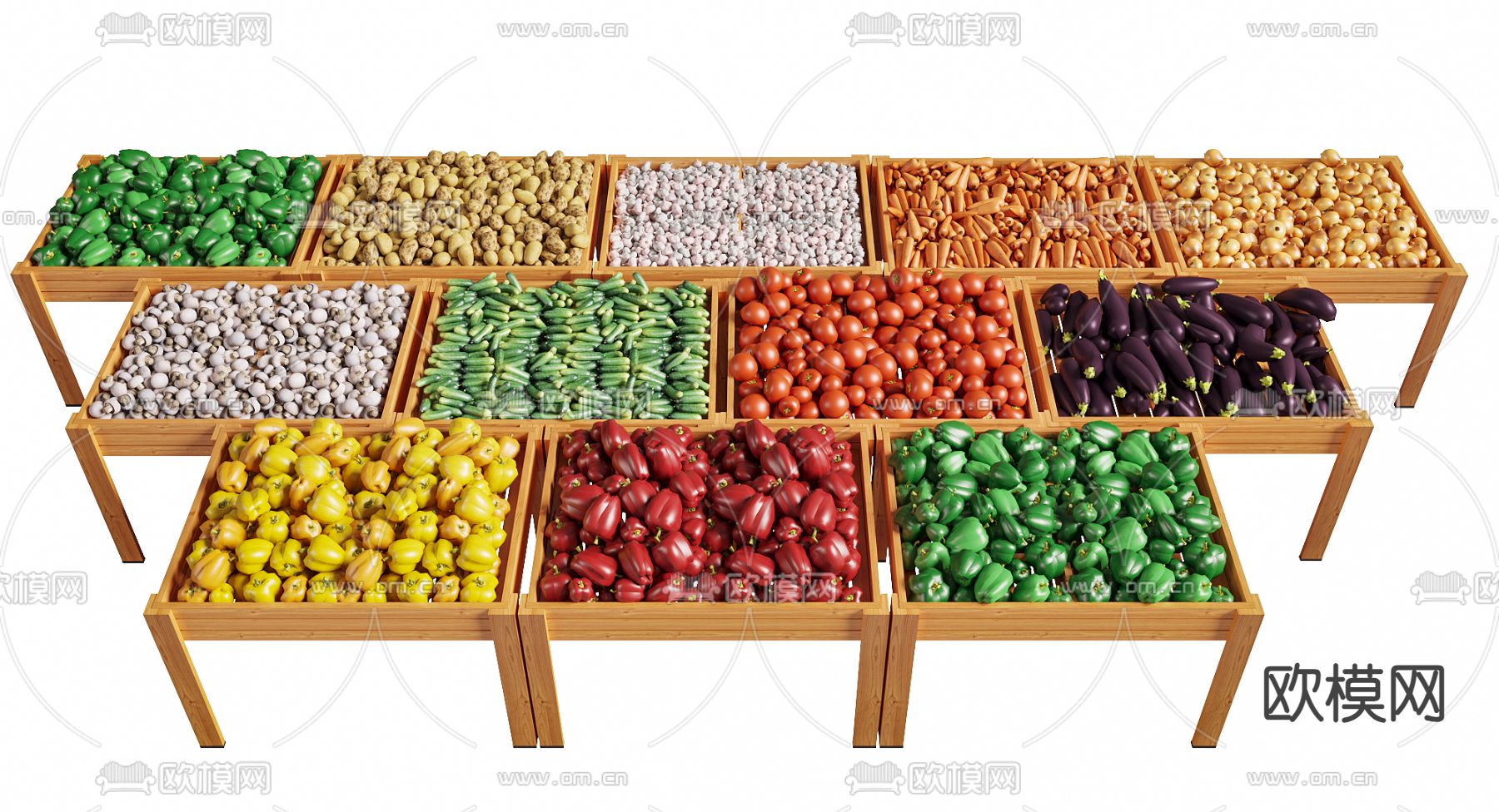 蔬菜 果蔬 茄子 辣椒 胡萝卜 大蒜3d模型下载