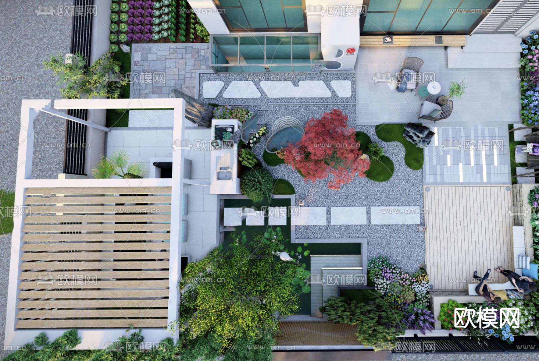现代屋顶花园su模型下载（渲染图2）