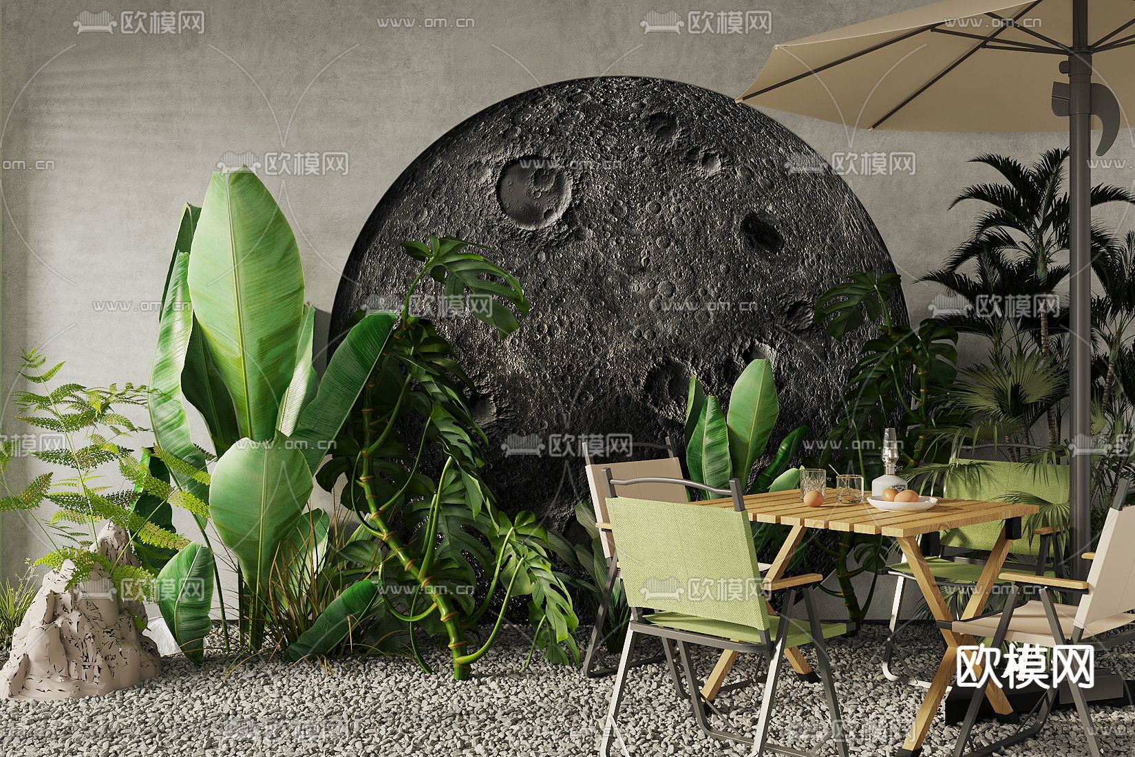 植物堆 户外桌椅su模型下载（渲染图1）