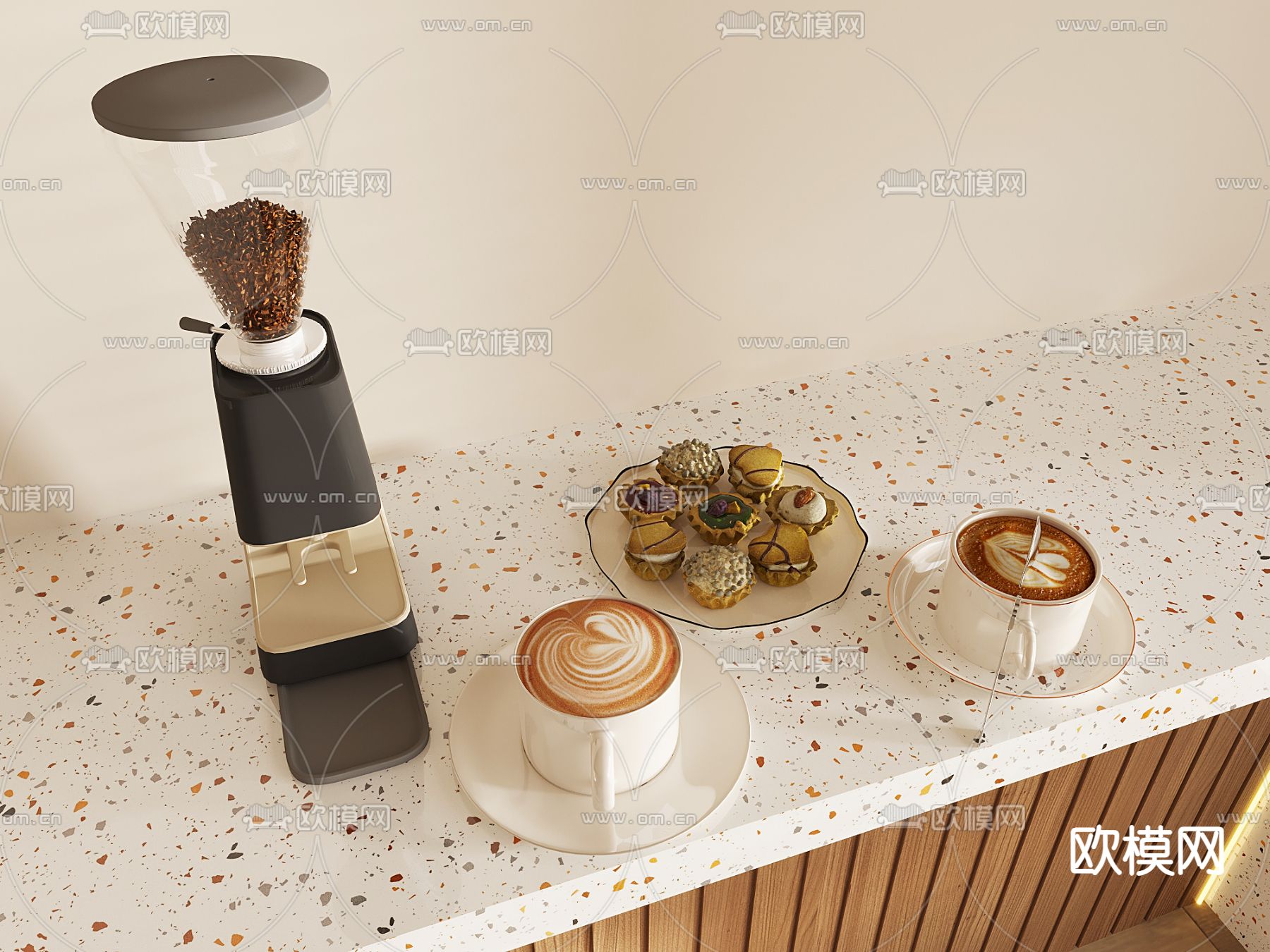 咖啡机 咖啡豆 拉花咖啡su模型下载（渲染图1）
