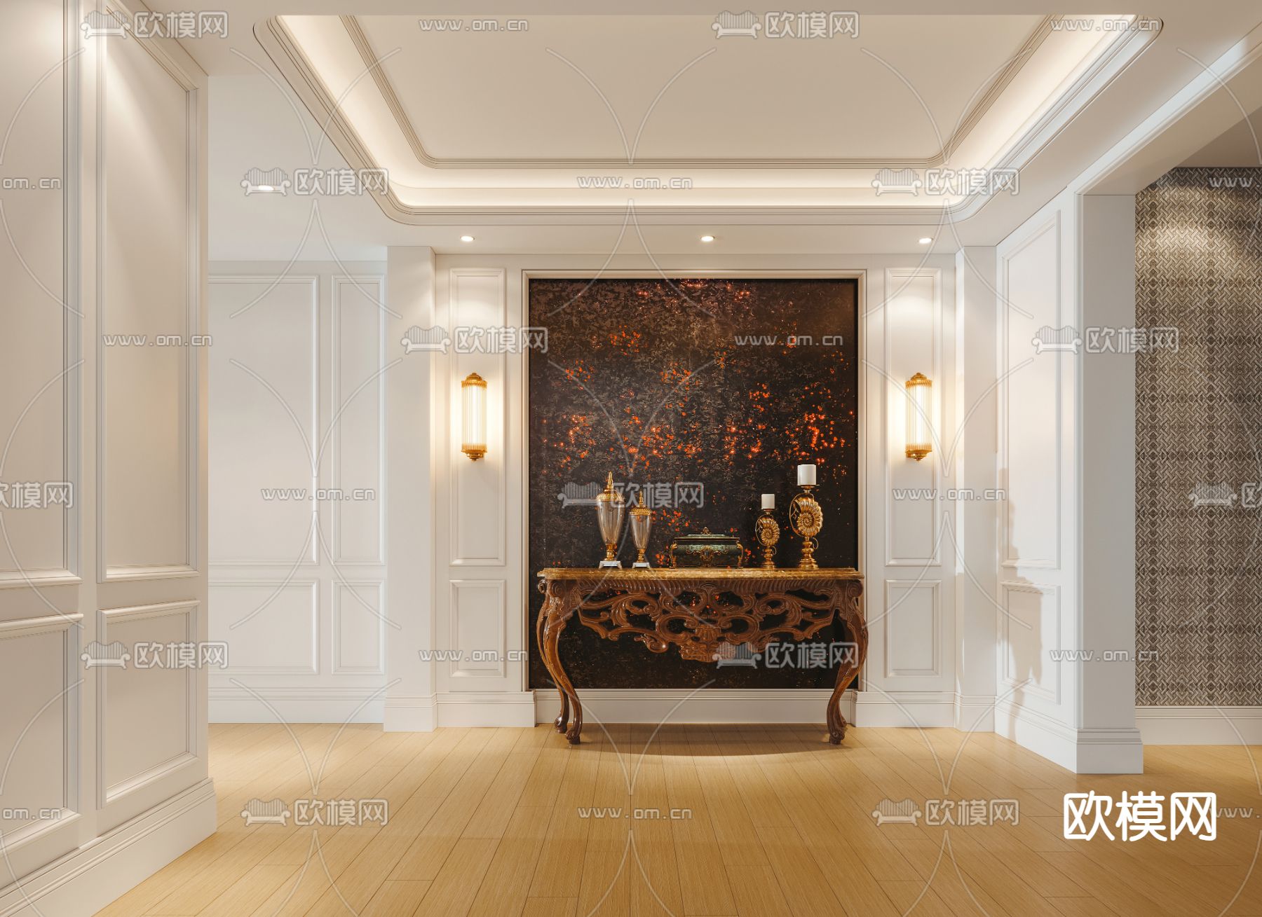 简欧门厅 玄关过道3d模型下载（渲染图1）