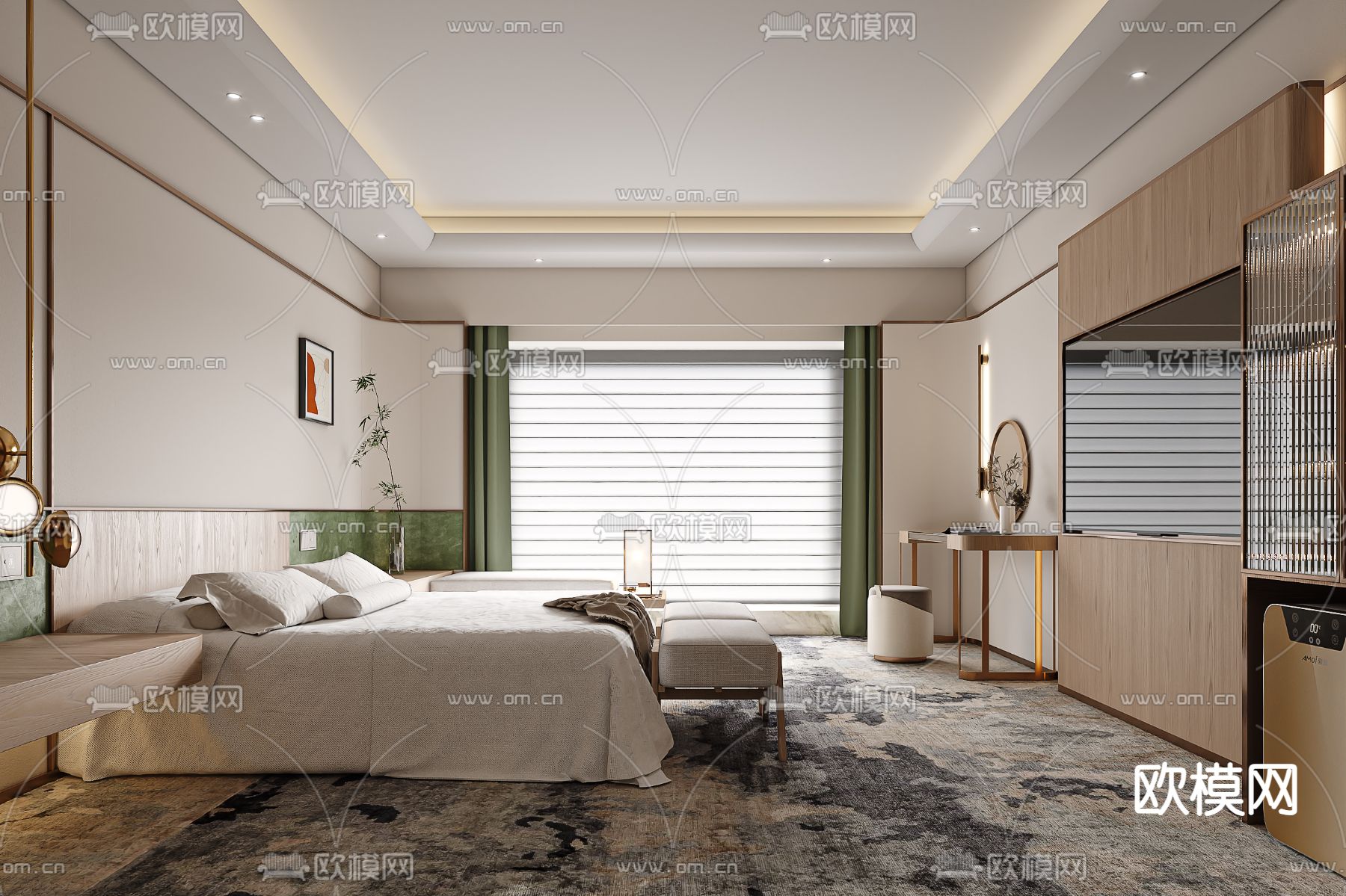 酒店客房 大床房3d模型下载（渲染图3）