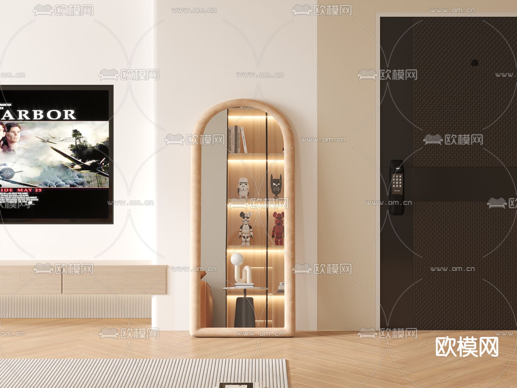 奶油风镜子 全身镜 落地镜3d模型下载