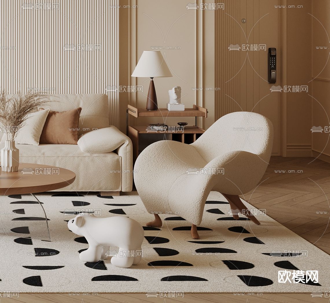 法式客厅3d模型下载（渲染图2）