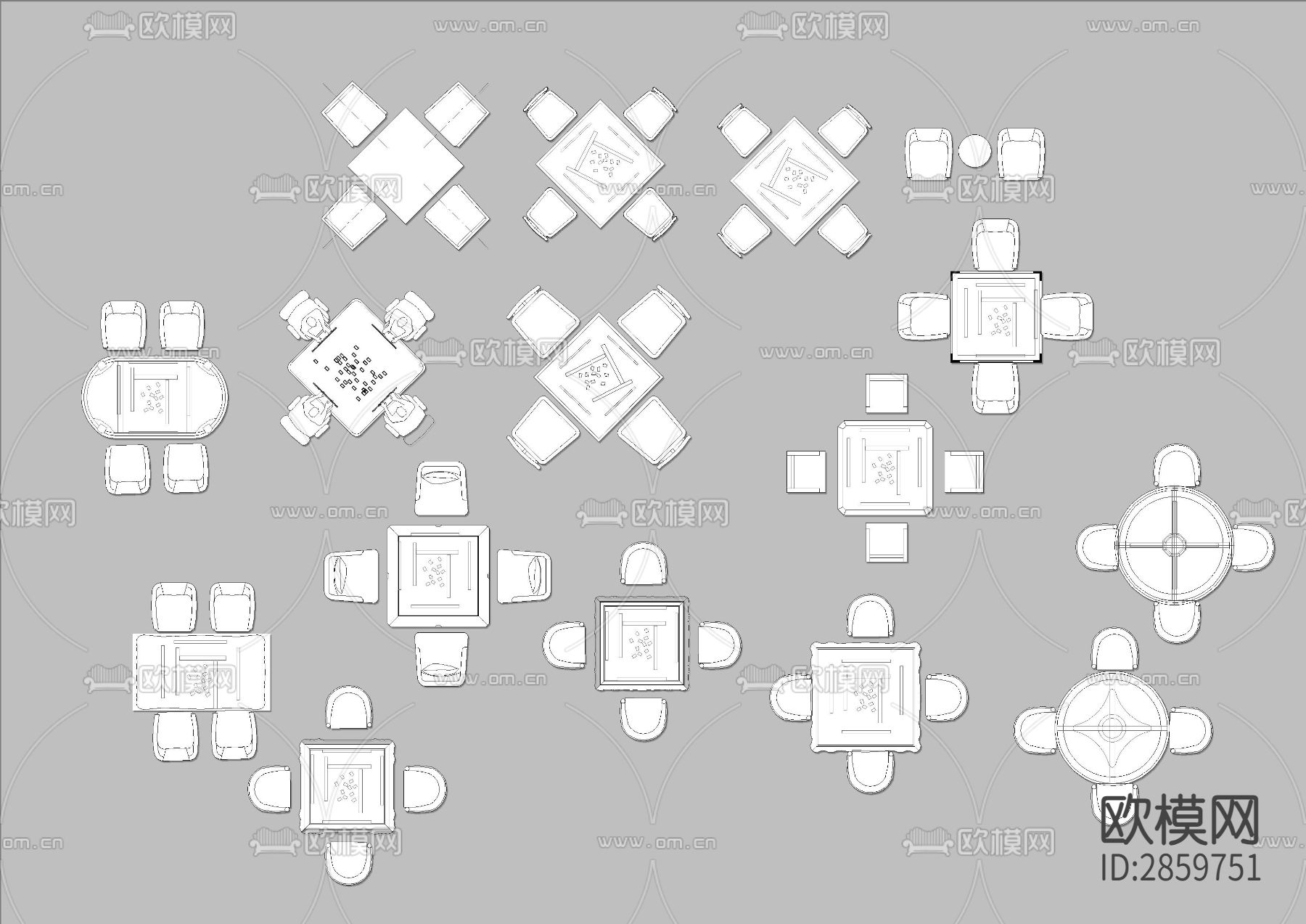 麻将桌棋牌室桌最新合集cad图库下载（渲染图3）