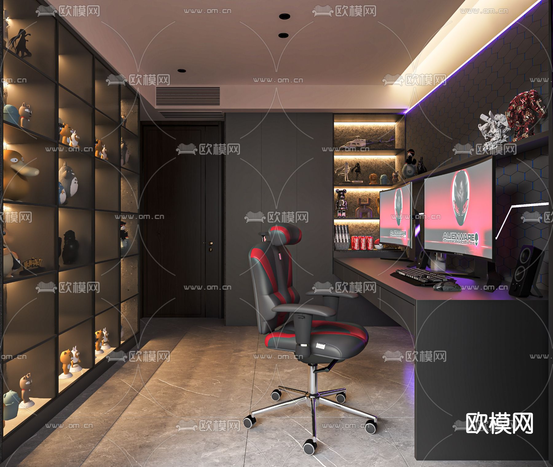 电竞室 电脑房 游戏房3d模型下载