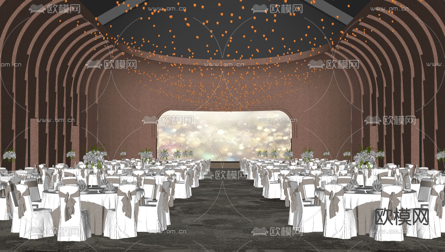 现代宴会厅su模型下载（渲染图2）