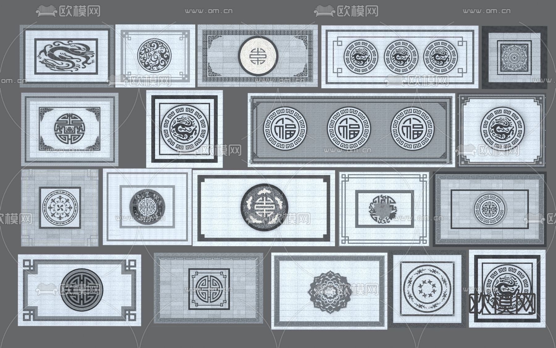 中式广场铺装 地面拼花 图案铺装3d模型下载