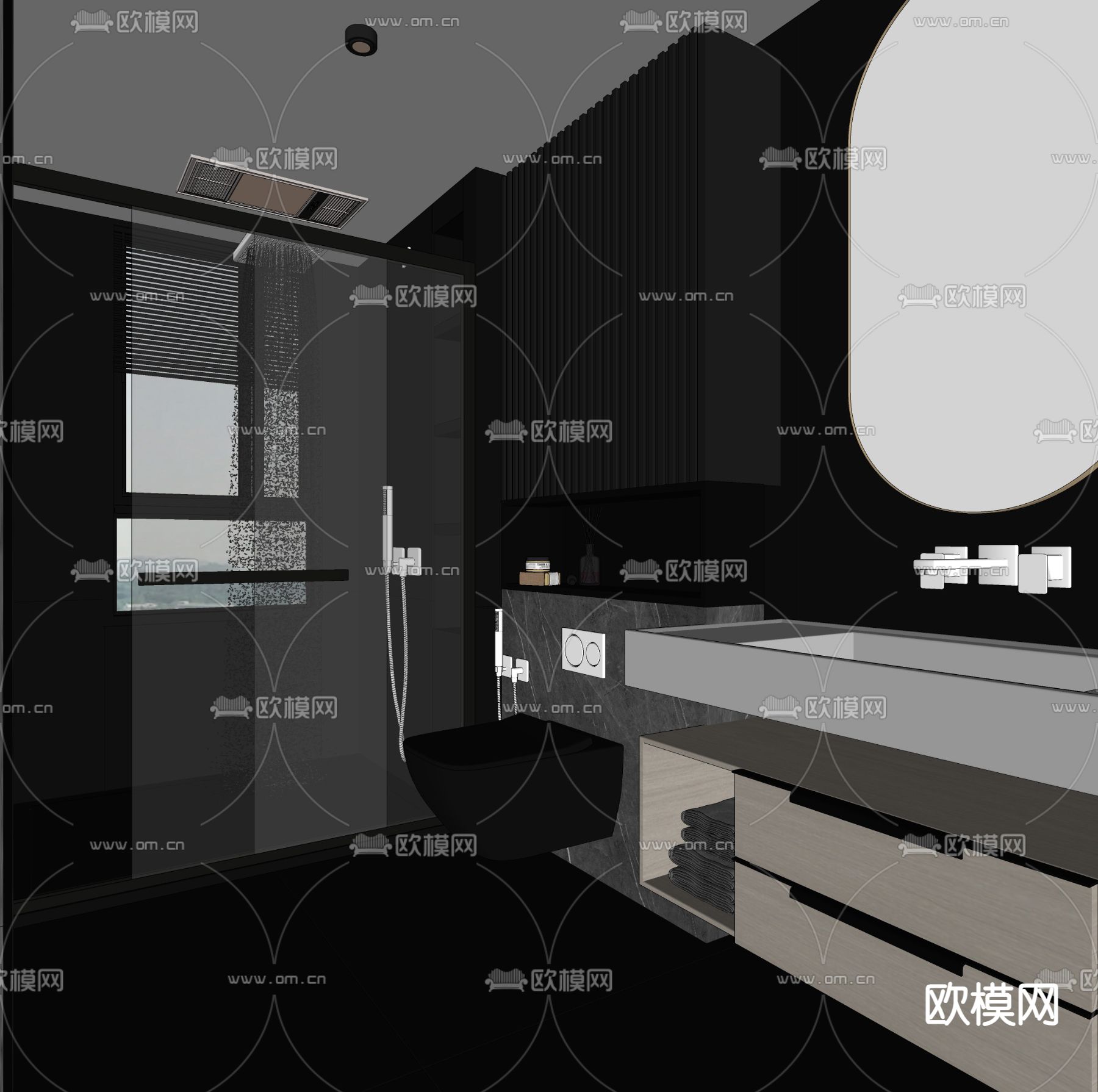 暗黑风卫生间su模型下载（渲染图2）