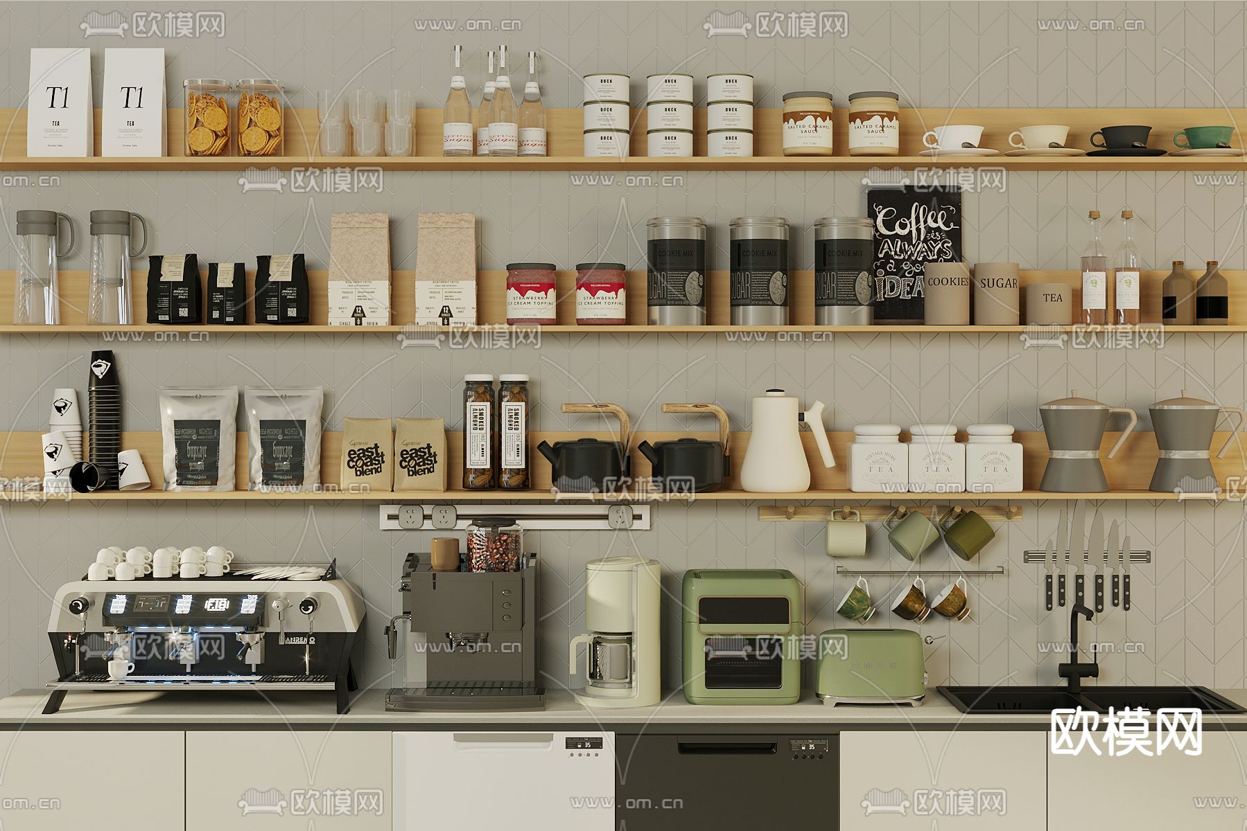 厨房用品 咖啡机 咖啡杯 豆浆机 咖啡豆 水壶 水槽3d模型下载