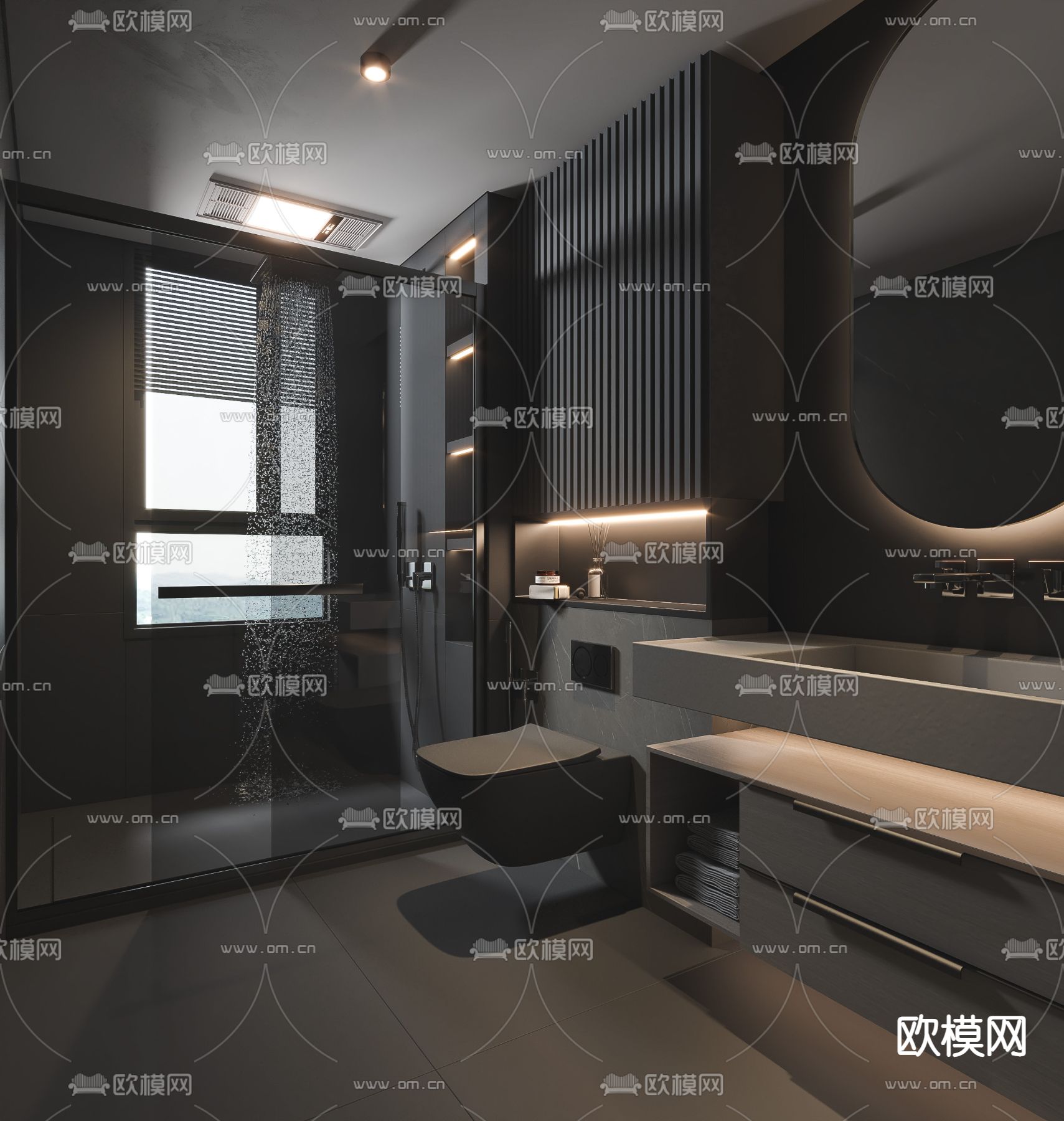 暗黑风卫生间su模型下载（渲染图1）