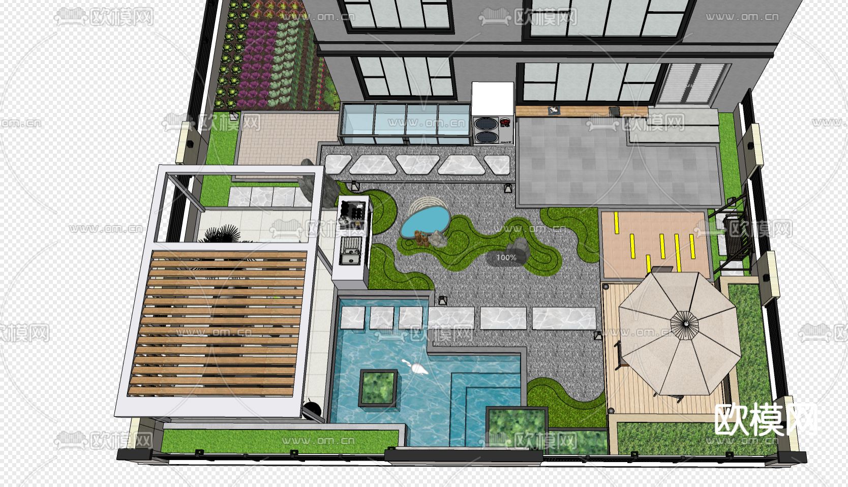 现代屋顶花园su模型下载（渲染图3）