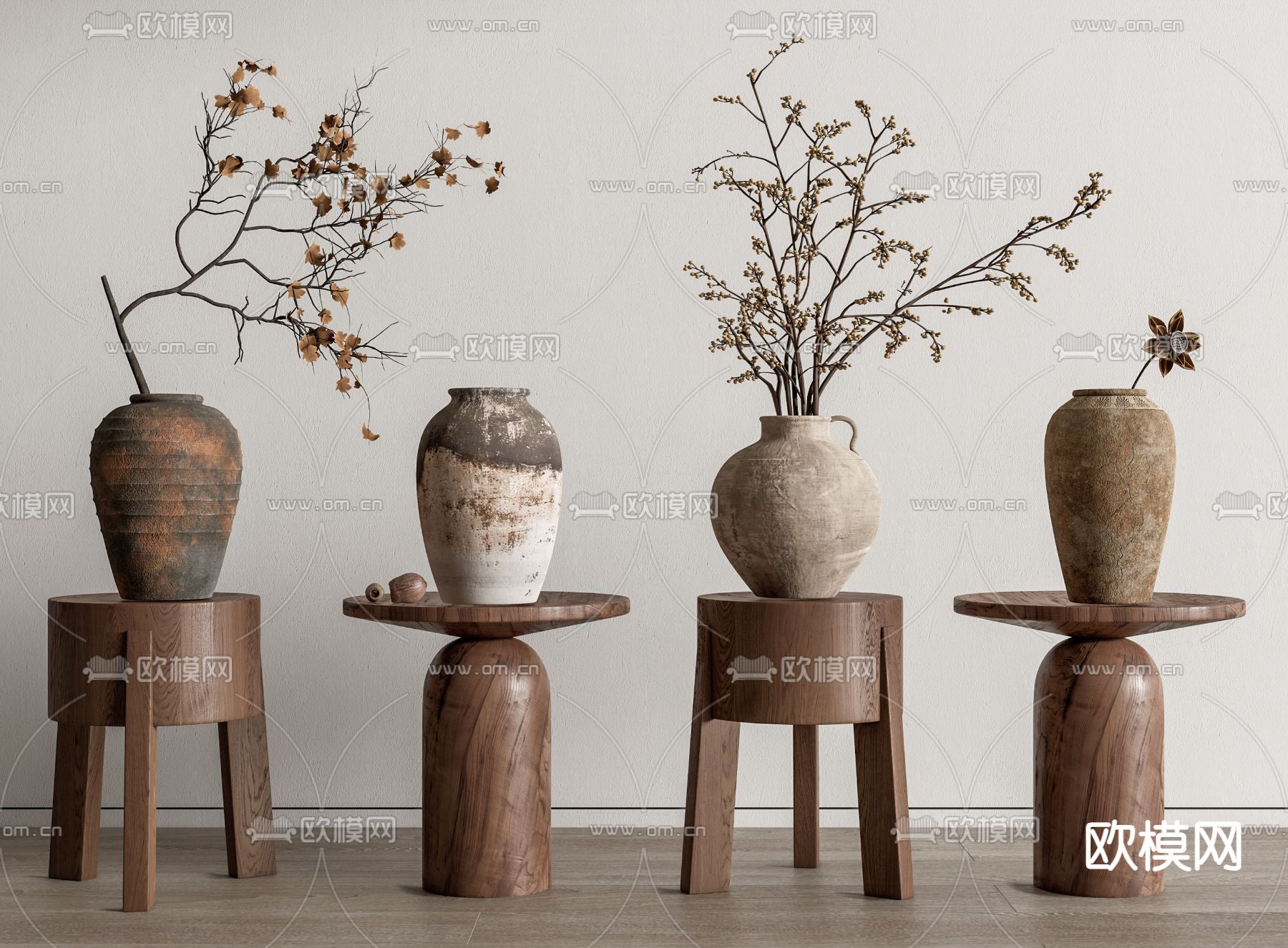 侘寂陶罐 花瓶花艺su模型下载（渲染图1）