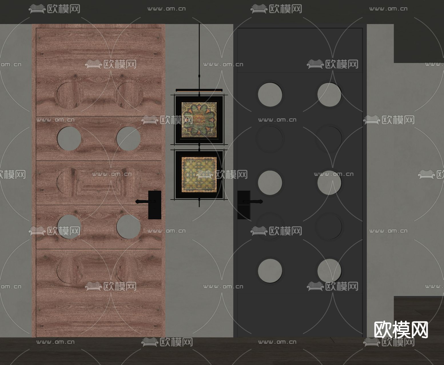 中古风单开门su模型