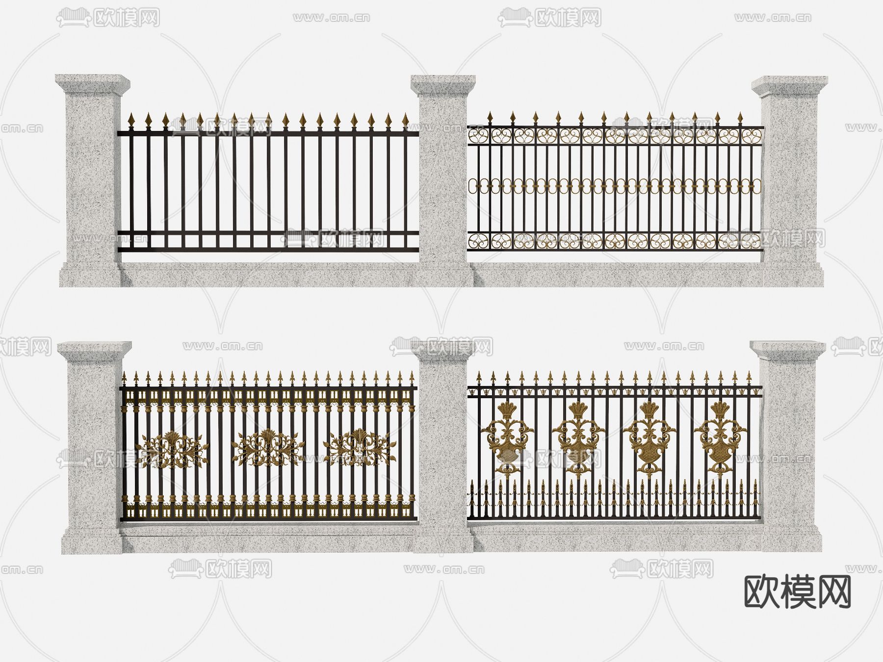 简欧铁艺雕花围栏su模型下载（渲染图1）
