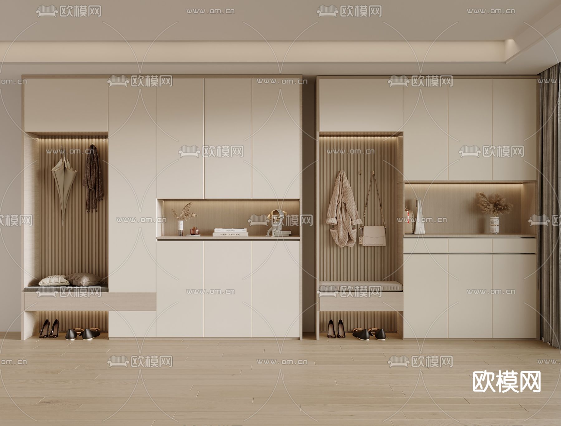 奶油风鞋柜 鞋帽柜3d模型下载