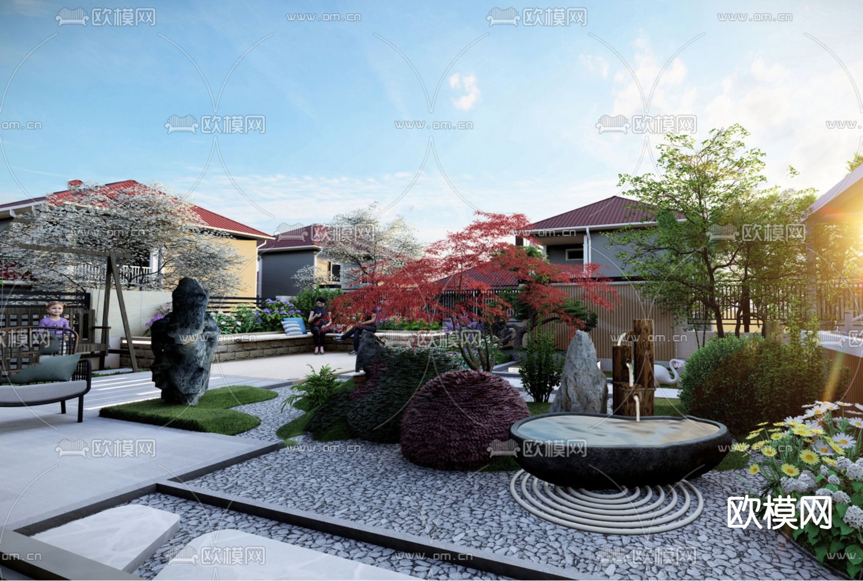 现代屋顶花园su模型下载（渲染图1）