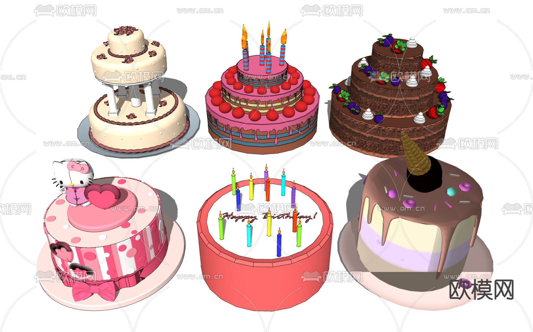 生日蛋糕 甜点美食su模型下载（渲染图1）