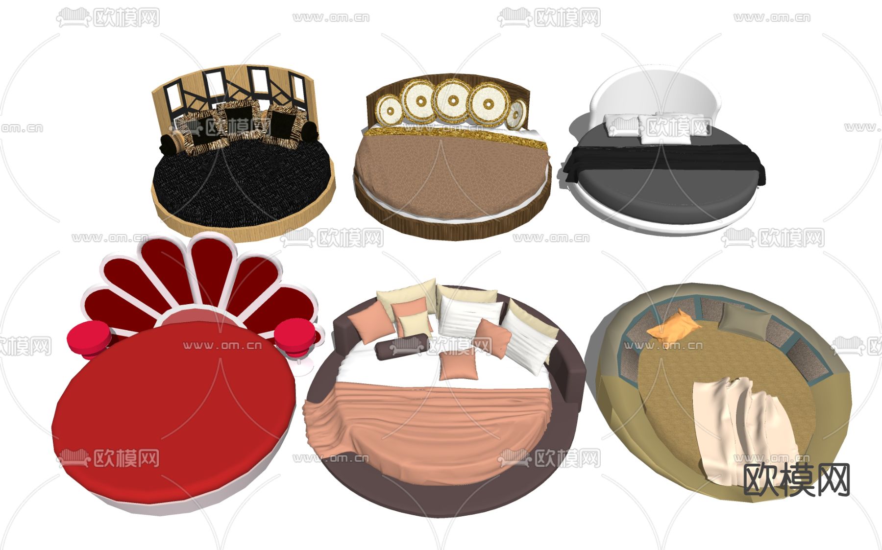 现代圆床su模型下载（渲染图1）