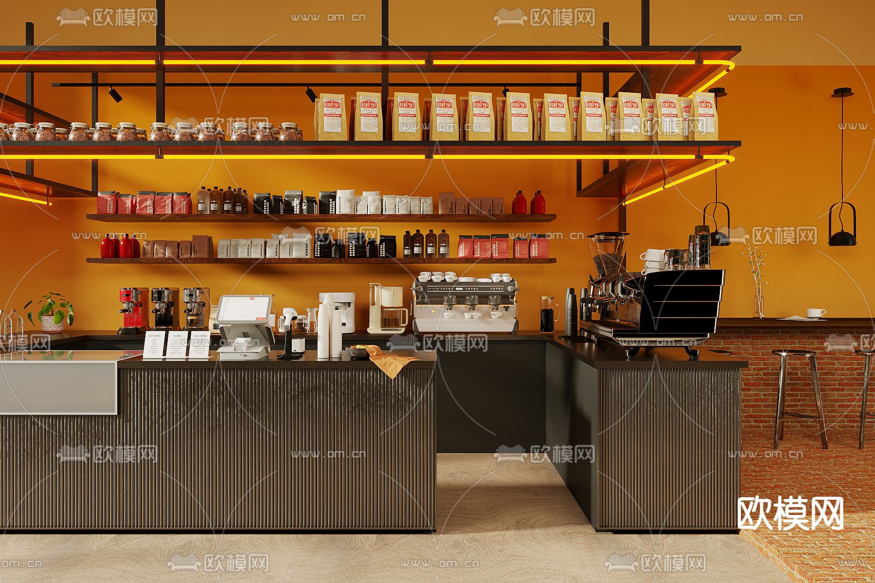 现代咖啡厅 工作台su模型下载（渲染图1）