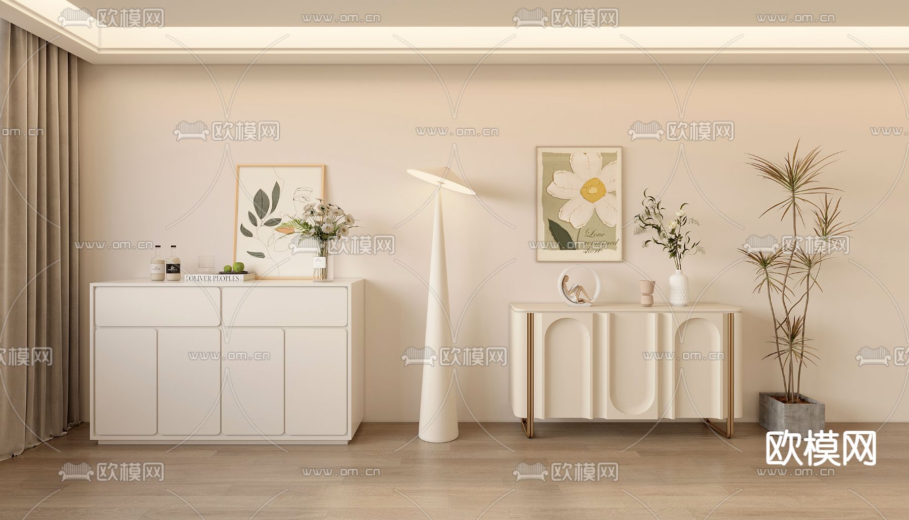 奶油风玄关柜 端景柜 边柜3d模型下载