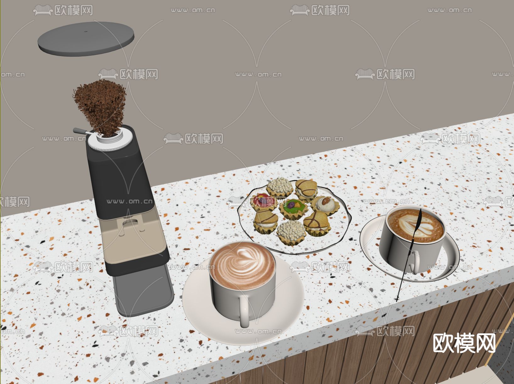 咖啡机 咖啡豆 拉花咖啡su模型下载（渲染图2）