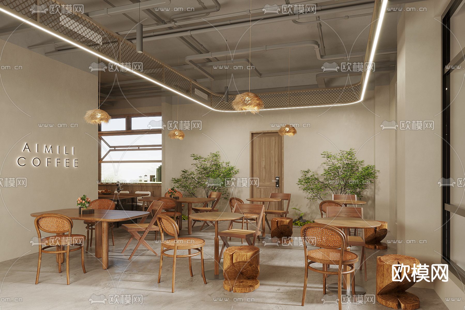 侘寂风咖啡厅3d模型下载