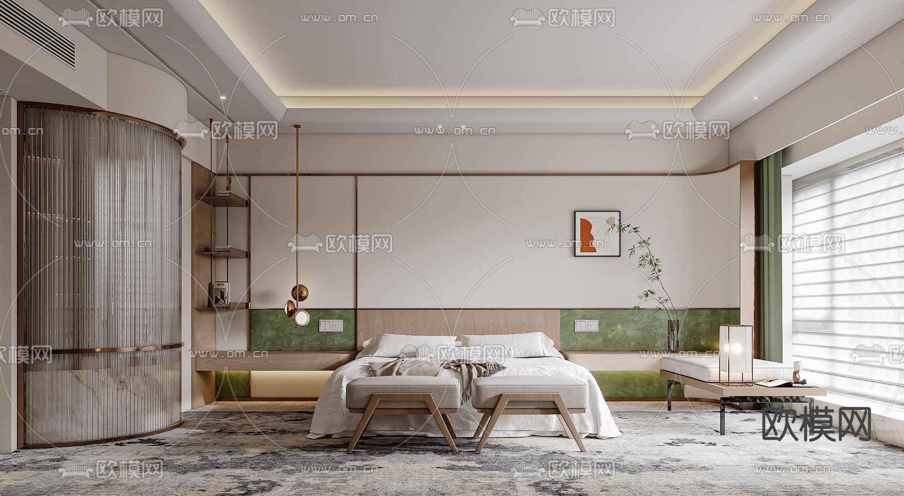 酒店客房 大床房3d模型下载（渲染图1）