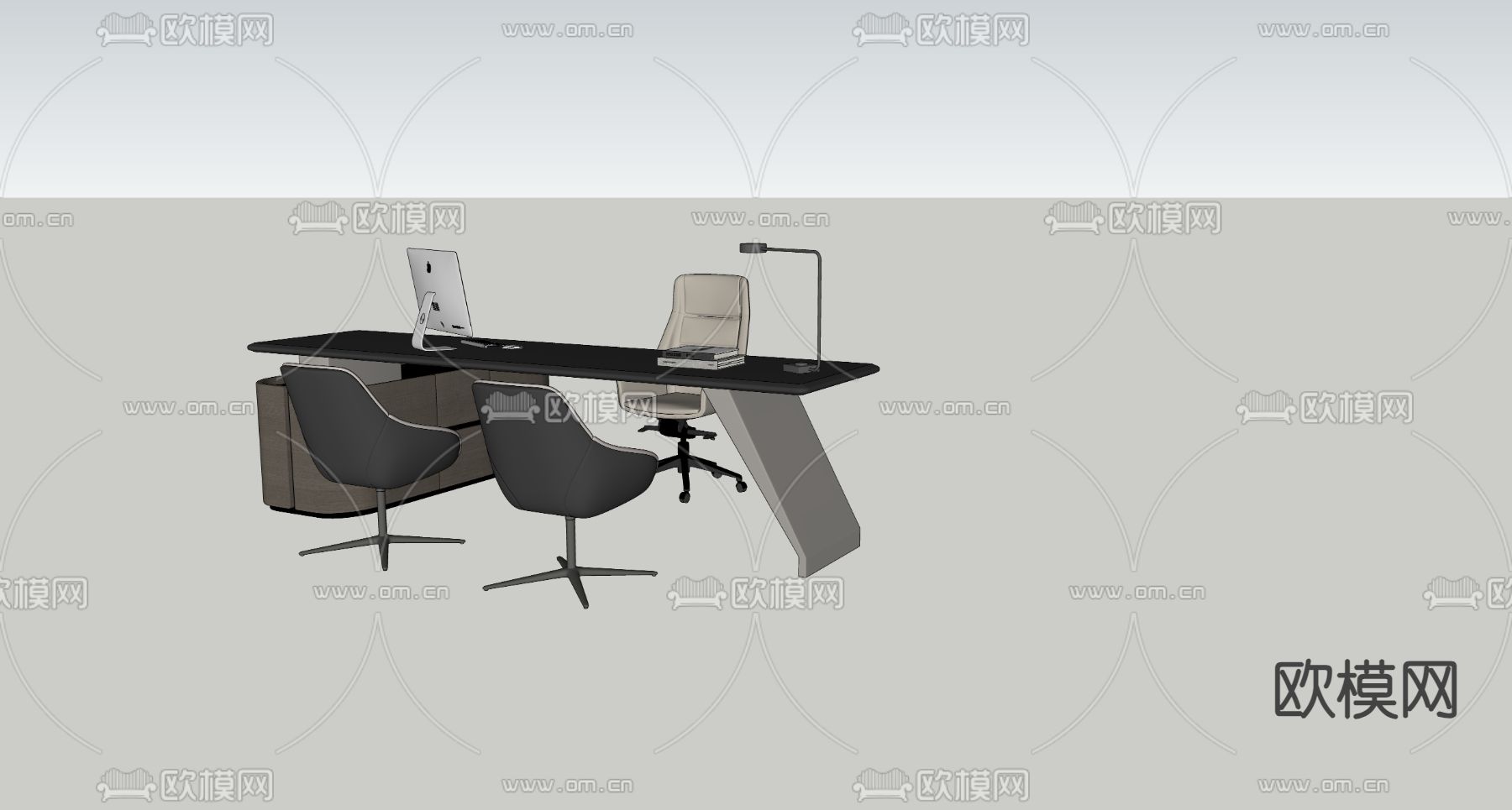 新中式办公桌su模型下载