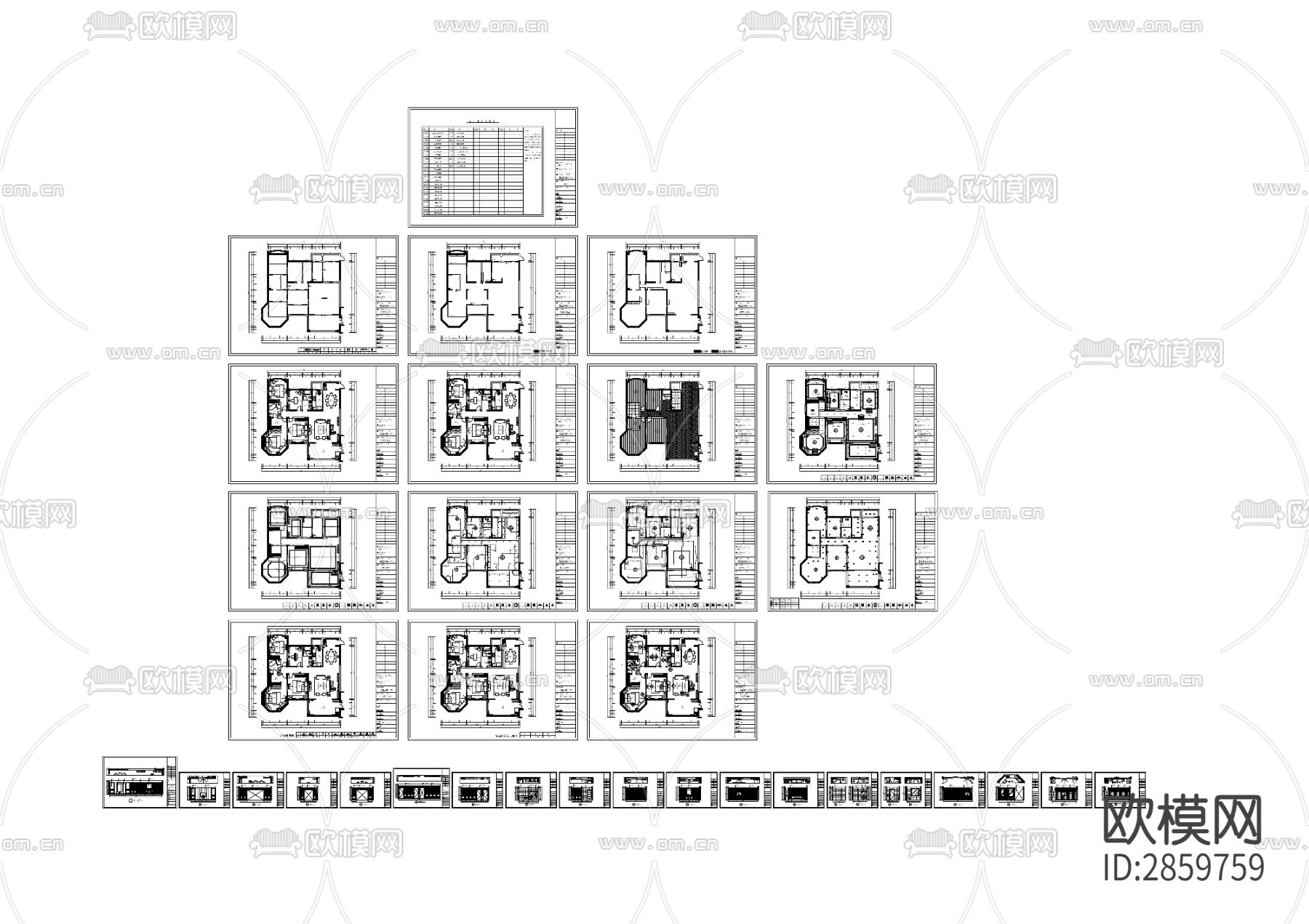 欧式风格大平层cad施工图下载（渲染图2）